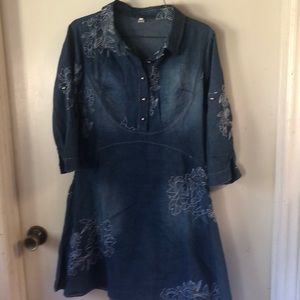 Jean dress with white stitching